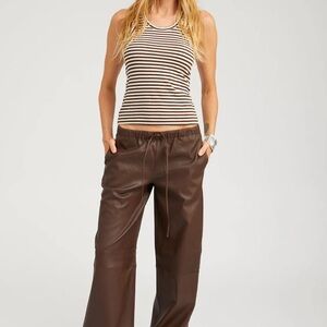 Brown Leather Kauai Wide-Leg Pants